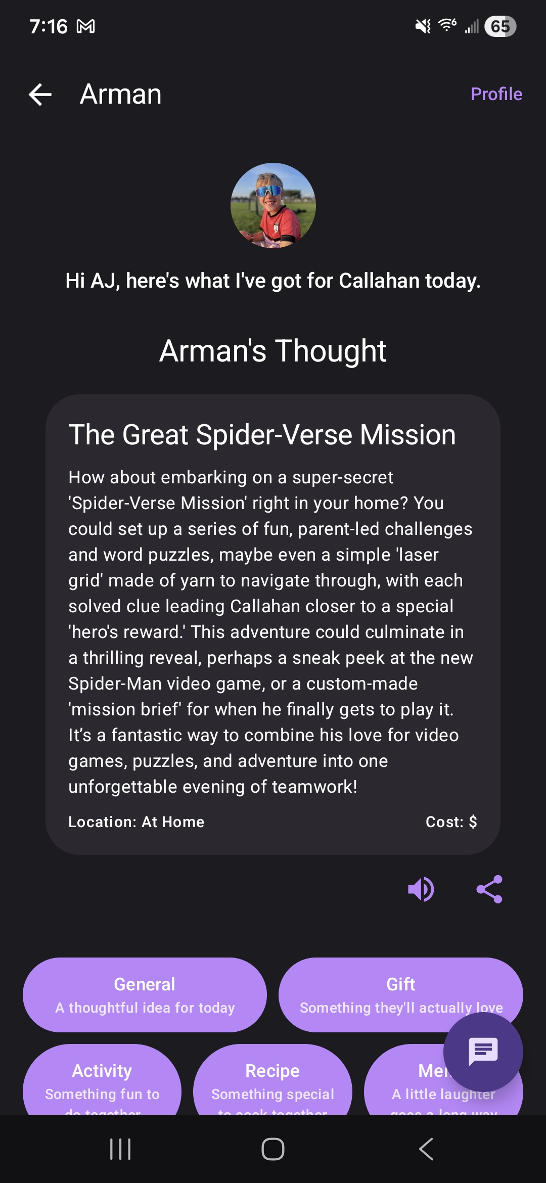 RMAN AI suggestions — personalized ideas to show up for the people you love